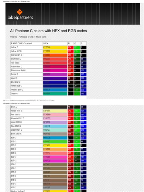 All Pantone C Colors With Hex And Rgb Codespdf Grey Image Processing
