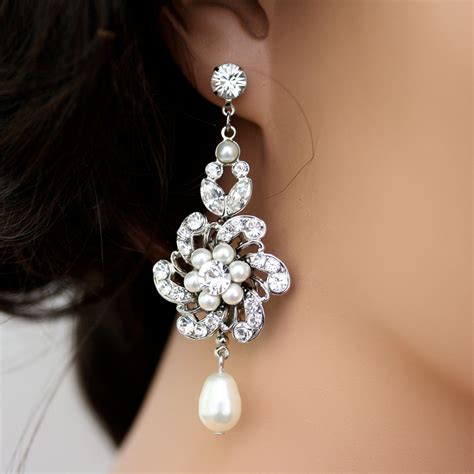 Bridal Earrings Swarovski Crystal Flower Chandelier Earrings Etsy