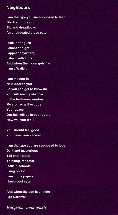 Neighbours Poem By Benjamin Zephaniah Poem Hunter