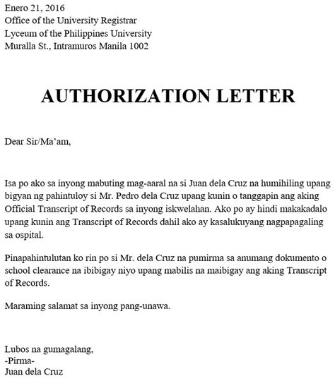 authorization letter  tor transcript  records