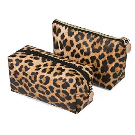 2 Pieces Leopard Print Cosmetic Bag Cheetah Makeup Bag Leopard Brush