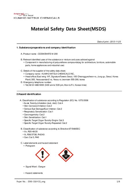 Kit Safety Data Sheet Component B Sds