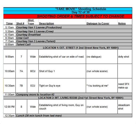 12 Shooting Schedule Templates Word Excel Pdf Word Excel Fomats