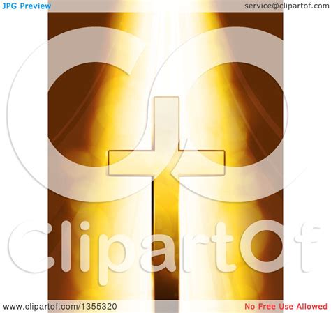 Clipart Of Heavenly Light Shining Down On A Mystic Gold Cross Over