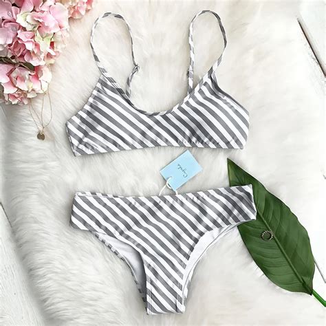 cupshe women stripe halter swimsuit brazilian bikini set beach bathing suit push up swimwear