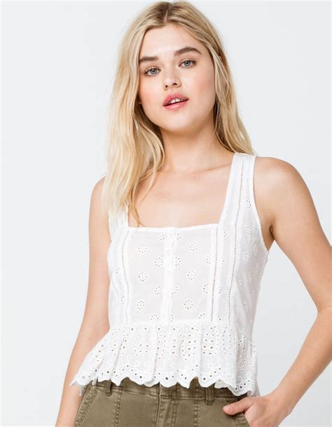 Ivy And Main Eyelet Button Womens Babydoll Top White 370278150