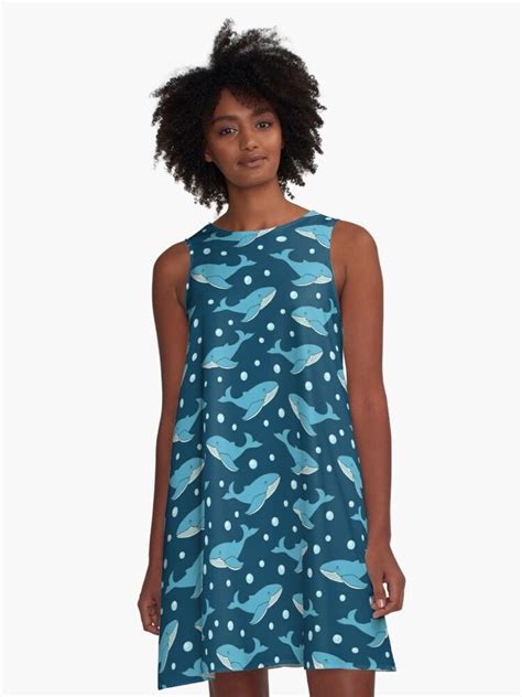 Blue Whale Pattern With Bubbles A Line Dress For Sale By Gulart A