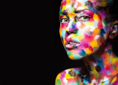 Premium Photo Girl With Colored Face Painted Art Beauty Image