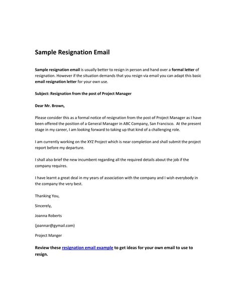 Sample Resignation Email By Sample Mails Issuu