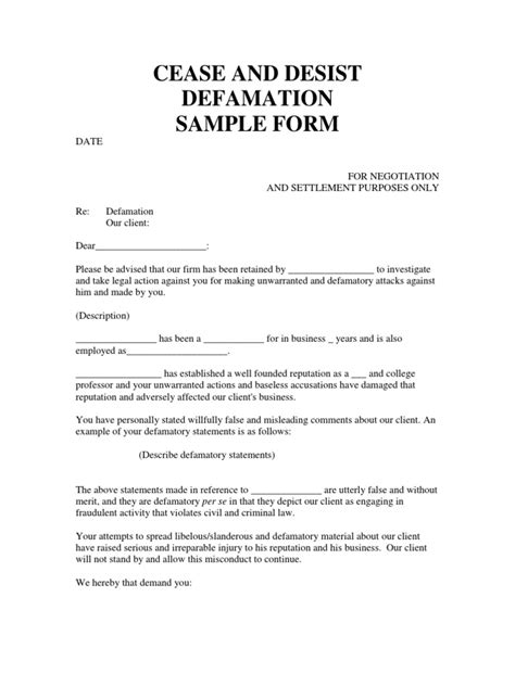 73 Legal Letter For Defamation Of Character Pdf Doc Free Download