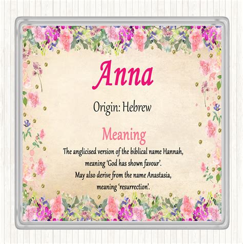 Anna Name Meaning Drinks Mat Coaster Floral The Card Zoo