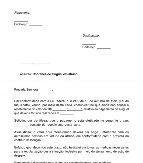 Carta de Cobrança de Aluguel Modelo Word e PDF