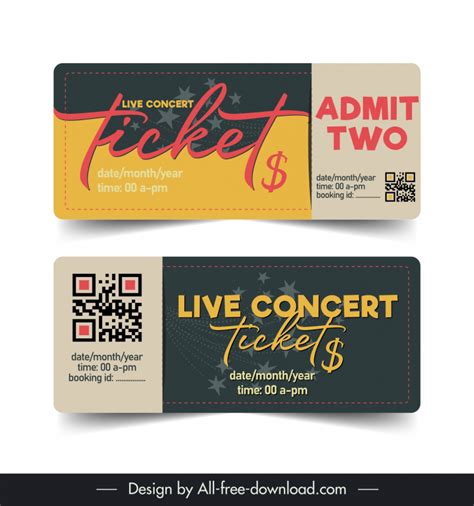 Live Concert Ticket Template Flat Contrast Stars Decor Vectors Graphic Art Designs In Editable