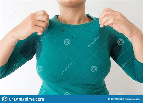 Woman With Hyperhidrosis Sweating Armpit Wet Stock Image Image Of