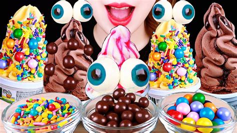 Asmr Rainbow Candy Ice Cream Parfait Eating Sounds Mukbang Youtube