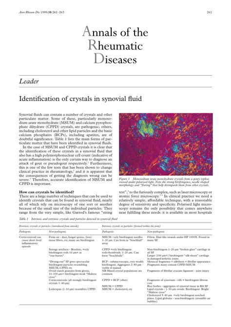 Pdf Identification Of Crystals In Synovial Fluid