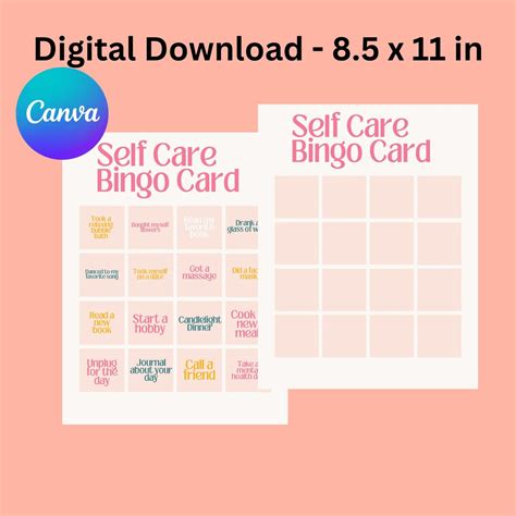 Printable Self Care Bingo Card Self Care Cards Bingo Cards Etsy