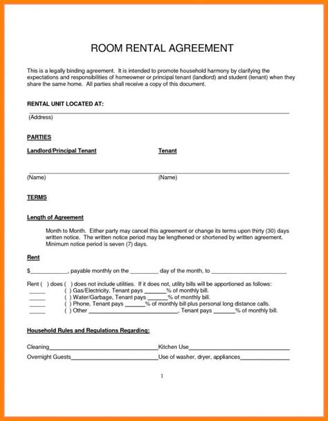 Free Printable Room Rental Agreement Pdf Printable Templates