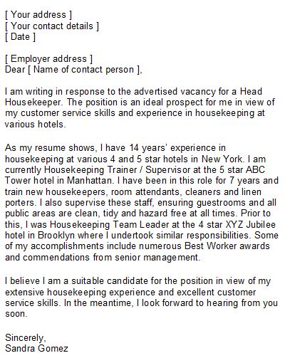 Hotel housekeeper, ref# 222490, 08/05/2014. Application Letter For Hotel Housekeeping : Housekeeping ...
