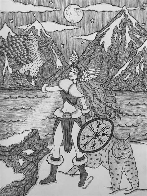 Lady Of Love And War Pen And Ink Print 8x10 Freyja Norse Goddess Beauty