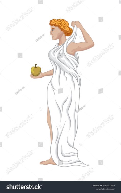 Vector Illustration Aphrodite Holding Golden Apple Stock Vector