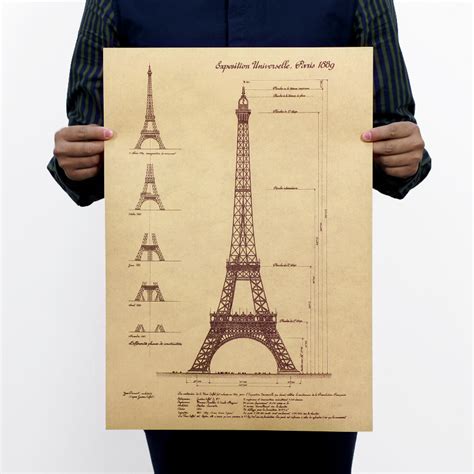 Paris Eiffel Tower Plan Wall Poster Free Shipping Unique Vintage