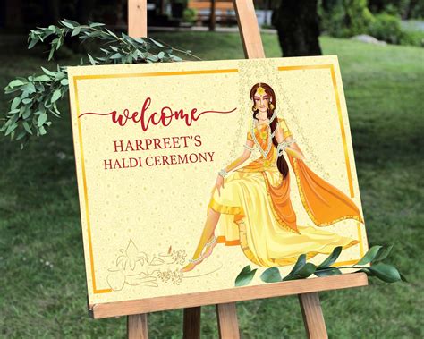 This tutorial is a duo greeting cards or invitation card as well as. Indian Haldi ceremony, Welcome sign, Haldi sign, Indian wedding sign, haldi decor | Wedding ...