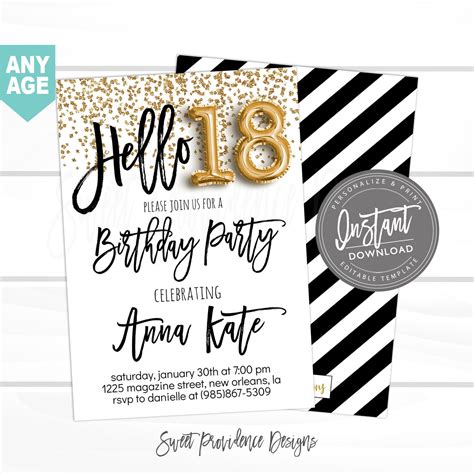 18th Birthday Invitation Sweet Providence Designs