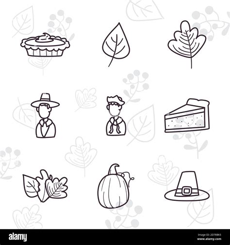 Happy Thanksgiving Day Line Style Icon Set Design Autumn Season Theme