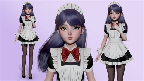 3d Model Cute Maid Vr Ar Low Poly Cgtrader