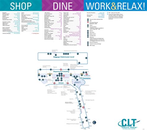 Charlotte Douglas Airport Map Clt Printable Terminal Maps Shops