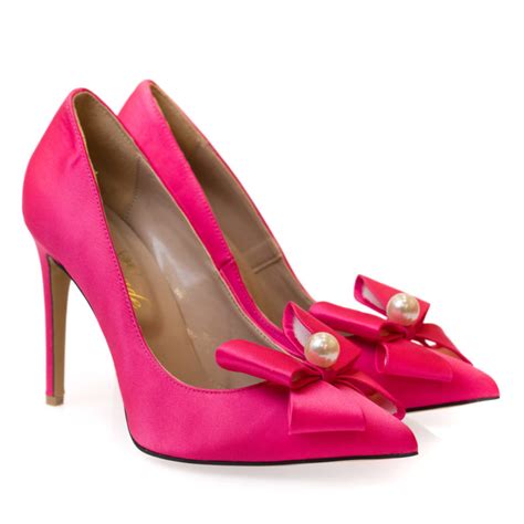 Pink Satin Bow Heels Fairymade Handcrafted By Myrto Kliafa