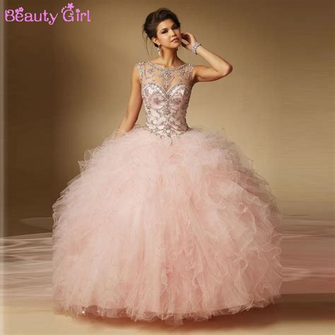 2016 Latest Style Pink Quinceanera Dress Open Back Ruffles Ball Gown