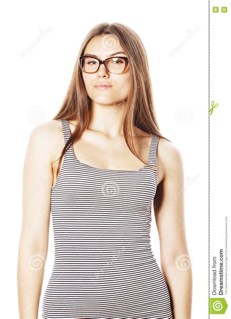 Pretty Young Business Woman In Glasses On White Isolated Stock Image