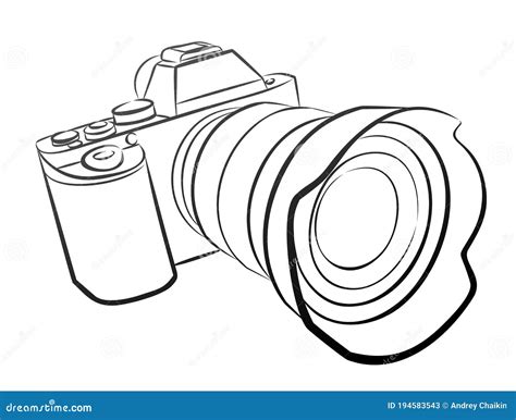 A Sketch Of The Camera With Lens Stock Vector Illustration Of Mirror