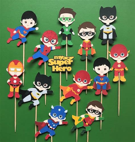 Superhero Cupcake Toppers 12 Superhero Cupcake Toppers Super Hero