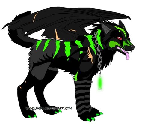 Green And Black Wolf With Wings Anime Wolf Wolf