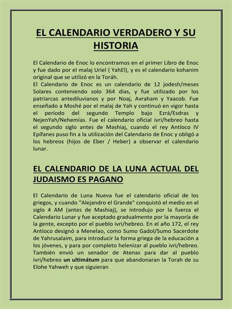 El Calendario De Enoc Verdadero Y Su Historia Pdf Pdf Calendario