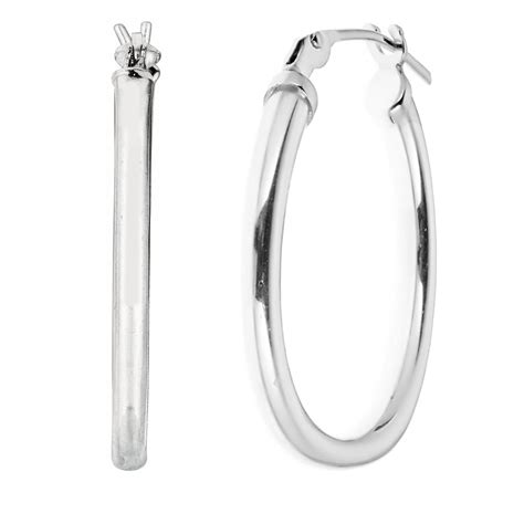 Sterling Silver U Tubular Large Female Oval Hoop Earrings 20x40 Mm