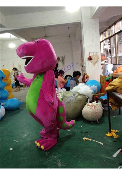 Barney Mascot Costume Yellow Green Pink Dinosaur Birthday Party