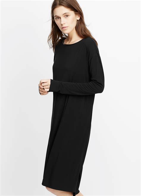 Lyst Vince Luxe Cotton Blend Long Sleeve T Shirt Dress With Faux