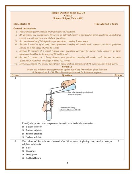Cbse Class 10 Science Sample Paper 2024 Pdf With Solutions Download