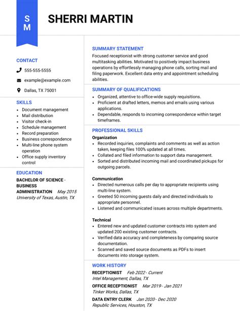 Receptionist Resume Examples And Writing Tips