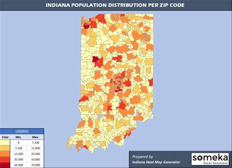Indiana Zip Code Map And Population List In Excel