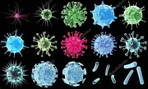 3d Rendu Virus Bactéries Icons Set Abstract Belle Cellule Colorée