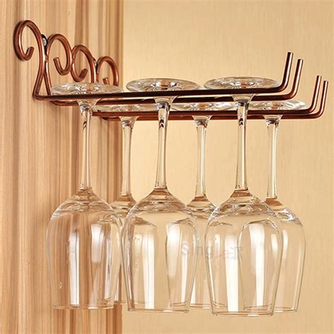 2 Rows Stainless Steel Side Stand Wine Glass Hanger Rack Cup Glass Holder Shelf Bronze In