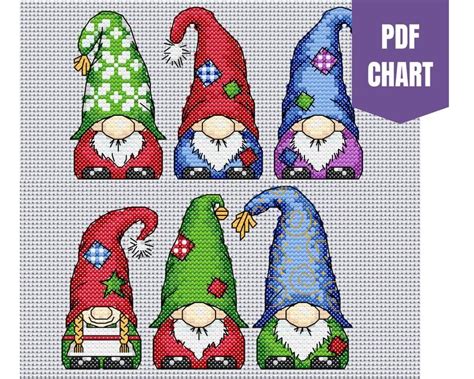 bumper chart pack of twelve colorful gnomes cross stitch etsy