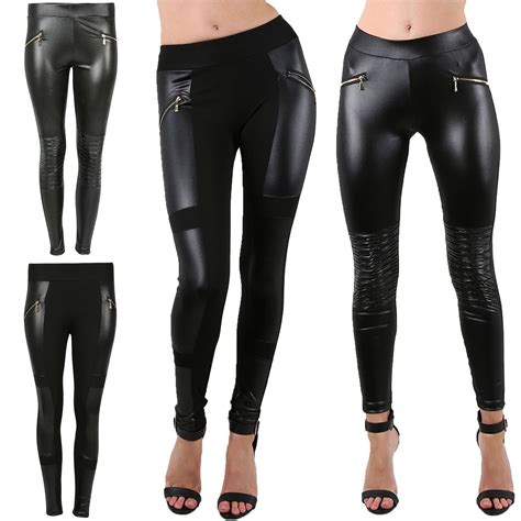Womens Black Pvc Wetlook Jeggings Ladies Soft Skinny Faux Leather Look Leggings Leather