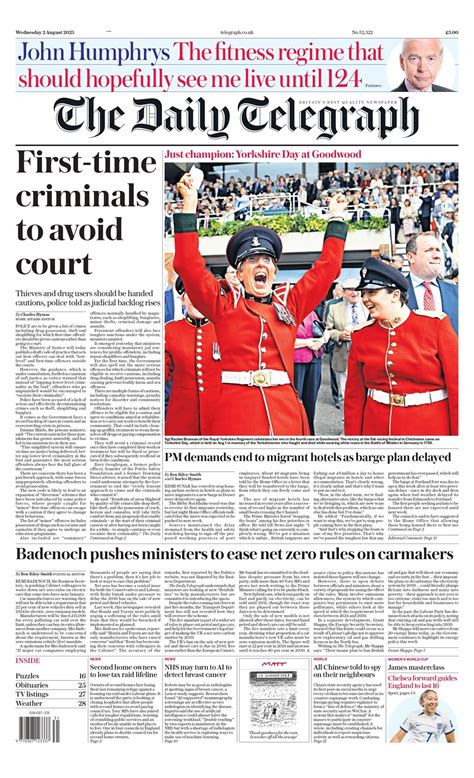 Daily Telegraph Front Page Nd Of August Tomorrow S Papers Today