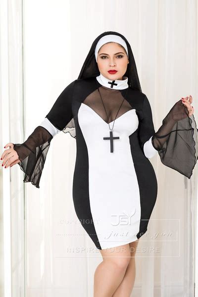 Plus Size Women Sexy Nun Cosplay Costume Black Nuns Costume Halloween Nurse Witch Suit